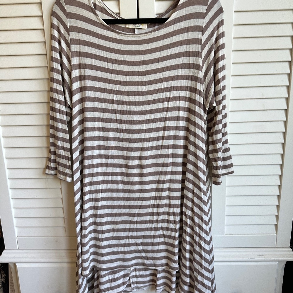 Beige Striped High Low Tunic Shirt